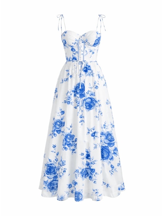 Dresses & Skirts - NWT Blue Floral Tie-Shoulder Maxi Dress White & Blue